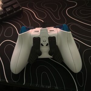 Microsoft White and Blue Gaming Controller Ergonomic Design